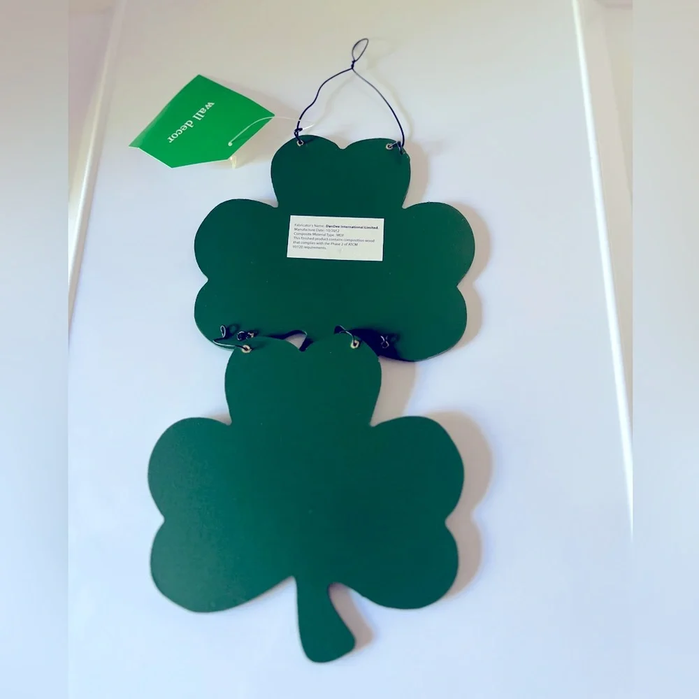 Two Kelly Green Irish Decorations Featuring Shamrocks and Witty Verbiage.